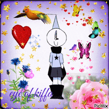 a picture of a cartoon character surrounded by flowers and butterflies with the words eye of kiffa on the bottom
