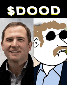 a picture of a man next to a picture of a man with a mustache and sunglasses under the word dood
