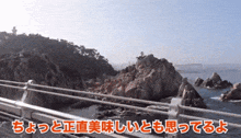 a bridge over a body of water with japanese writing
