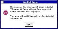 a computer screen that says low disk space on it