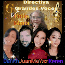 a group of people standing next to each other with the words directiva grandes voces above them