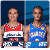 two basketball players from the wizards and thunder are shown
