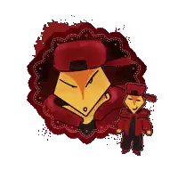 a cartoon of a fox wearing a red hat and a red jacket