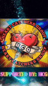 a logo for the heart catchers group with a heart and arrows
