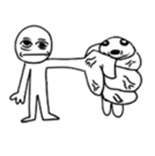 a drawing of a person holding another person 's hand .