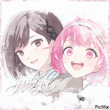 a picture of two anime girls with the words goodnight sweet dreams on the bottom