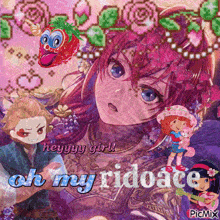 a picture of a girl with a strawberry on her tongue and the words oh my ridoace