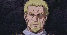 a man with blonde hair and a beard is smiling and looking at the camera