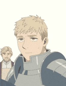 a man in a knight 's armor is looking at the camera