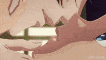 a close up of two people kissing with the words nods sama visible