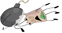 a cartoon drawing of a bomb and a bag