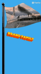 a flag with a picture of an airplane and the words brand family