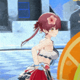 a girl with red hair and a flower in her hair is in a video game .