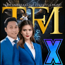 a man and a woman are on a team unbreakable freestyle music x poster