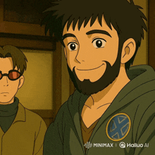a man with a beard is smiling in a cartoon with the words minimax hailuo ai on the bottom