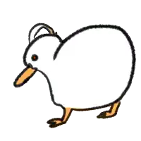 a drawing of a duck with a long beak and orange feet