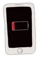 a cartoon drawing of a phone with a low battery