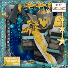 a picture of a roblox character holding a sword in a frame