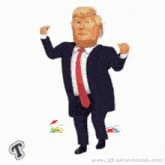 a cartoon of donald trump dancing with confetti and the words tic tok dance challenge