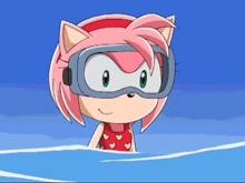 a cartoon of amy the hedgehog wearing goggles swimming in the ocean