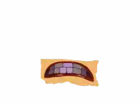 a cartoon mouth with purple teeth and a yellow background