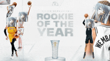 a poster for the rookie of the year showing basketball players