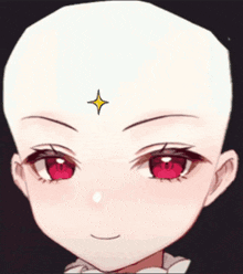 a drawing of a girl with red eyes and a star on her forehead
