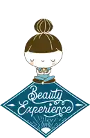 a logo for a beauty experience with a cartoon girl meditating