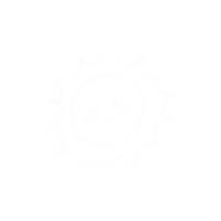 a white drawing of a sun with a face in the center .