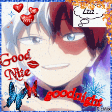 a picture of a boy with the words " good night " written on it