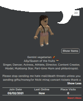 a screenshot of a video game showing a girl named gemini vegetarian