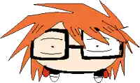 a drawing of a person with glasses and red hair