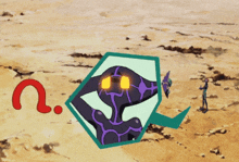 a cartoon drawing of a monster with a question mark in the corner