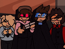 a group of cartoon characters are standing next to each other and one of them is holding a gun