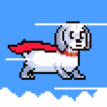 a pixel art of a dog wearing a cape
