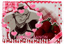a drawing of a man with strawberries and the name rayri canon on the bottom