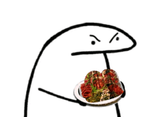 a cartoon character is holding a plate of food