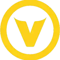 a yellow and white circle with a letter v inside of it