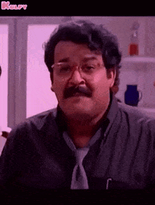 a man with glasses and a mustache is wearing a tie and a black shirt .