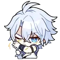 a cartoon character with white hair and blue eyes