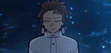 a cartoon drawing of a man with his eyes closed and a blue background
