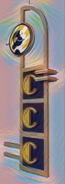 a painting of a clock with the letters c and c on it