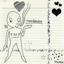 a drawing of a person with the word toutoise written on the paper