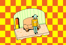 a pixel art drawing of a person sitting on a couch with a shirt that says ok