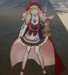 a little red riding hood holding a basket of food