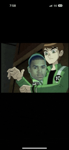 a picture of ben 10 and chris brown is on a cell phone