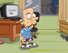 a cartoon character is standing in front of a computer screen