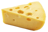 a piece of cheese with holes in it and a monkey sticking out of it