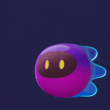 a purple blob with yellow eyes and the words okay below it