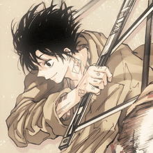 a drawing of a person holding a bow and arrow with a tattoo on their neck